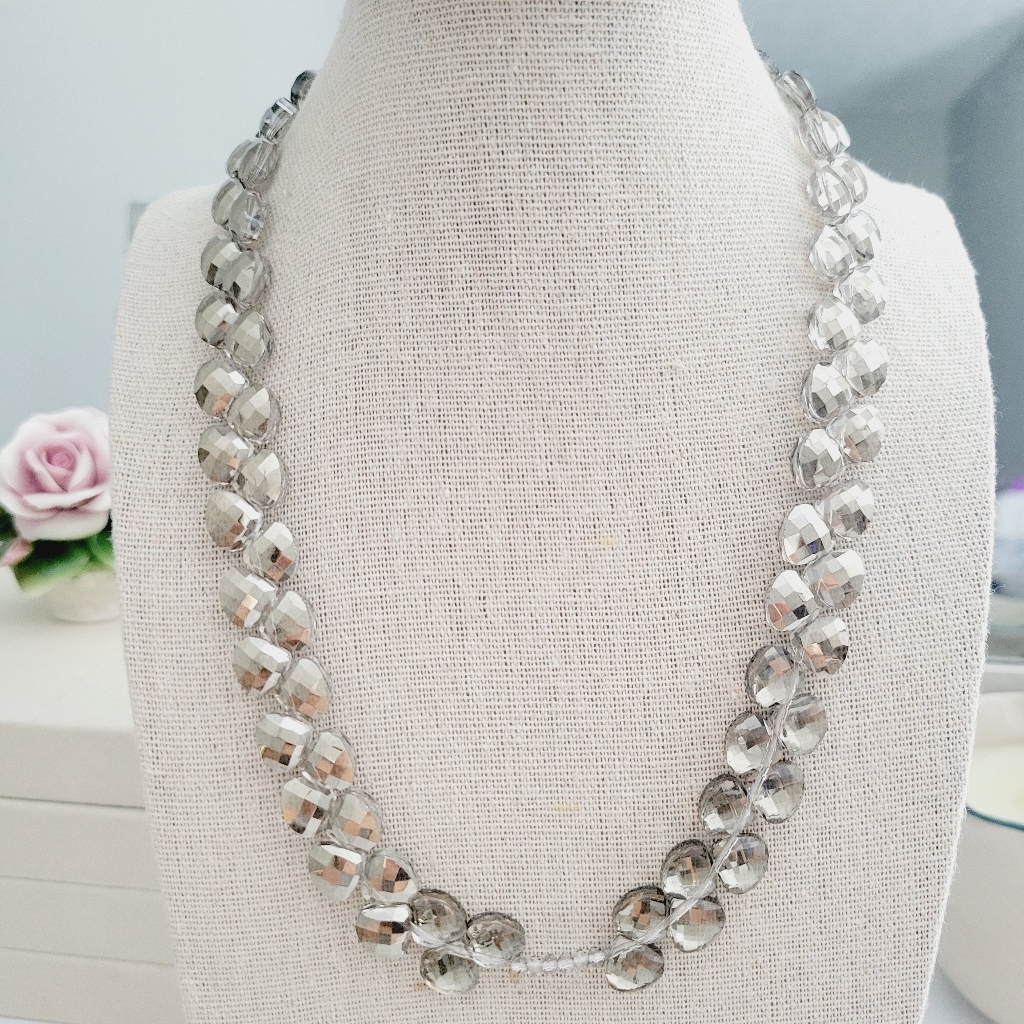 Sterling Silver Faceted Crystal Necklace 35$
